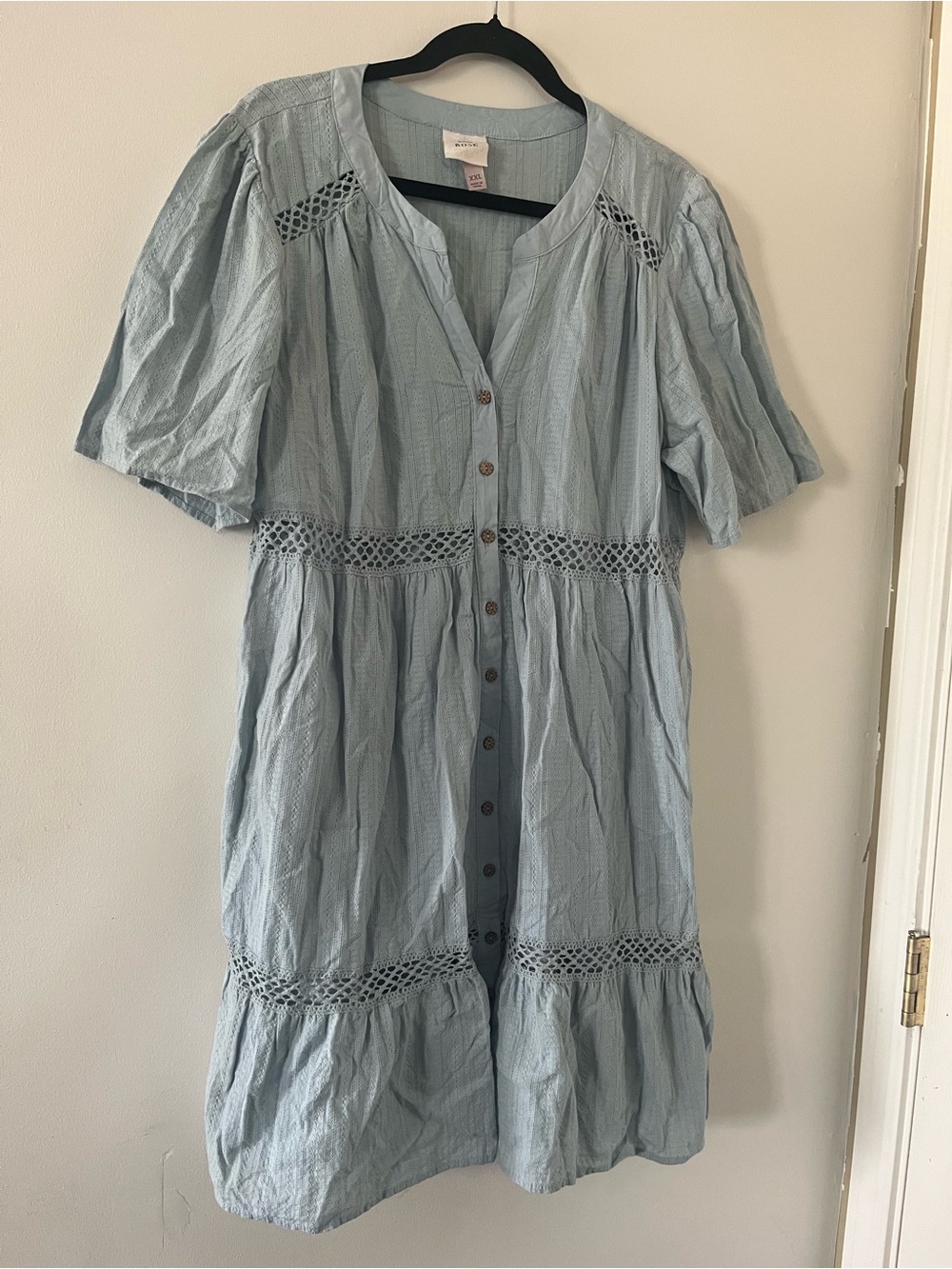 Knox Rose Light Blue 100% Cotton Eyelet Short Sleeve Mini Dress XXL Cottagecore